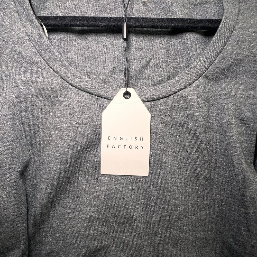 English Factory Top Size S Dark Gray Puff Long Sleeves Scoop Neck 100% Cotton - Picture 7 of 12